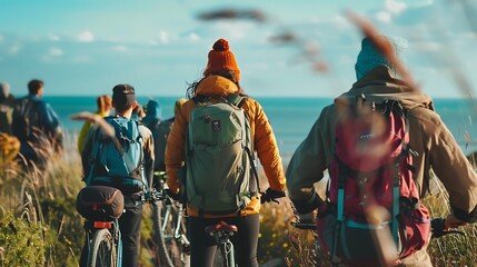 Obraz premium People taking part of the sustainable travel movement