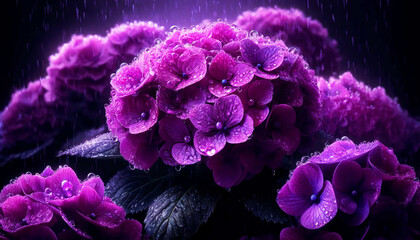 紫陽花と雨が滴る梅雨の時期4 - obrazy, fototapety, plakaty