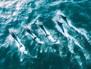 Fototapeta premium A pod of dolphins taken from a height