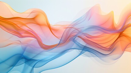 Abstract colorful wave lines background with colorful smoke, light blue and orange gradient.