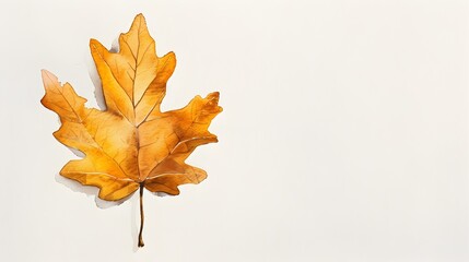 Fototapeta premium Golden Oak Leaf Minimalist Watercolor Painting Fading into White Canvas Art