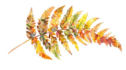 Detailed Watercolor Autumnal Fern Leaf in Minimalist Design