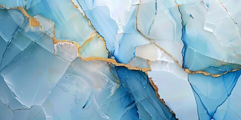 Naklejka premium Serene Blue and White Marble Texture with Gold Veins
