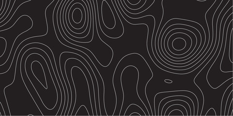 Abstract white on black background Topographic line map pattern. Contour elevation topographic and textured Background Modern design with black background with topographic wavy patted.