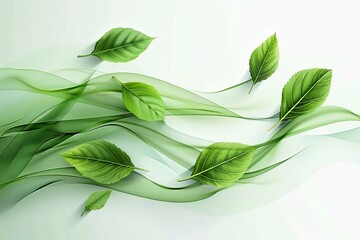 Obraz premium Vector of Eco leaves and green wave on white ecology background.