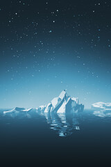 iceberg in the ocean, night landscape with stars in the sky