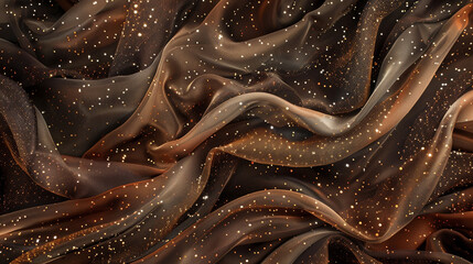 Design an artwork featuring abstract silk in deep chocolate brown hues, adorned with twinkling...