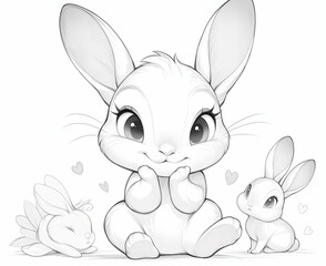Black and white illustration for coloring animals, hare.