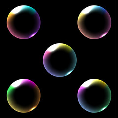 Transparent liquid shapes with light refraction with rainbow gradient imitating soap bubbles