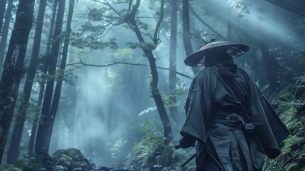 Samurai in the misty forest