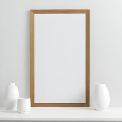 Photo picture frame mockup in home interior with white canvas