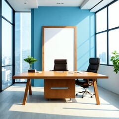 Photo picture frame mockup in office with white canvas