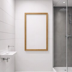 Photo picture frame mockup in bathroom with white canvas