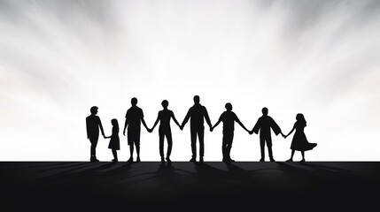 Silhouette of a Group Holding Hands: Teamwork Concept, Unity in Community Support, Bond of Friendship and Collaboration Silhouette