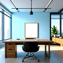 Photo picture frame mockup in office with white canvas