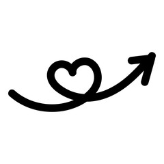 A heart is drawn in a curved line, with an arrow pointing to the right - stock vector svg