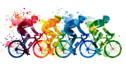 Colorful Cyclist Formation, Dynamic Watercolor Effect