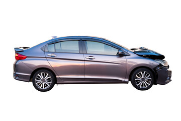 Car crash, Side view of full body modern black car get damaged by accident on the road. damaged cars after collision. isolated on transparent background, PNG File