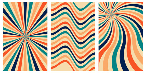 Set of groovy hippie 70s backgrounds. Hippie style. 