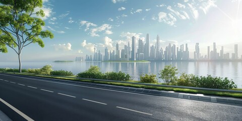 Side view of a road with beautiful cityscape in background.