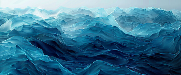 Design an AI-generated visualization showcasing the fluidity of ocean waves, with hues blending...