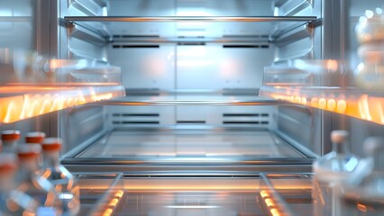 Promoting a Healthy Diet and Organization with an Empty Refrigerator Shelves Background. Concept Healthy Eating, Organization Tips, Empty Fridge, Meal Prepping, Nutritious Choices