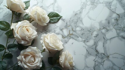 Patriotic Tribute: American Flag and White Roses on Marble Table for Memorial Day - AI Generated