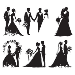 Silhouette set of wedding couples