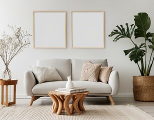Friendly interior style. living room. Wall mockup. Wall art. 3d rendering, 3d illustration