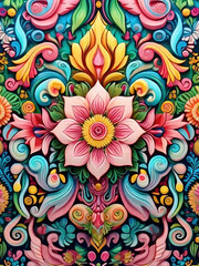 Colorful abstract background with floral ornament, hand-drawing.