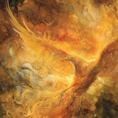 Abstract fiery orange background with textured gold brushstrokes