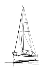 A simple line drawing of a sailboat on the water.