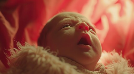 Newborn's first cry, moment of life, close up, pure emotion, soft hospital light 