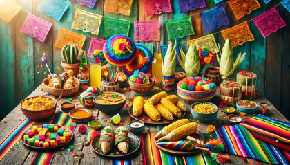 Fototapeta na wymiar Bright and Colorful Cinco de Mayo Festive Display