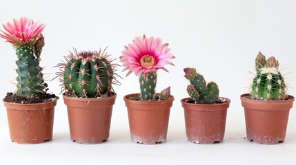 Vivid and captivating cactus blooms contrasted against a clean and bright white background