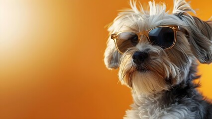 Stylish Lowchen Dog Wearing Sunglasses in Vibrant Pet Photography. Concept Pet Photography, Lowchen Dog, Sunglasses, Stylish, Vibrant