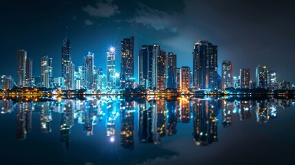 A photograph of a city at night from the road view 