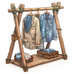 Camping Gear Organized Clothes Rack Clipart for Outdoor Enthusiasts