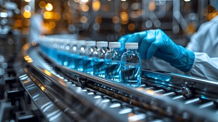 Pharmaceutical Scientist Examining Medical Samples on Production Line in Healthcare Factory