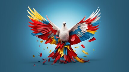 Peace Concept Illustration: Dove Made of World Flags Flying in Harmony for Global Unity and Love, Symbolizing Hope and Friendship Across Nations