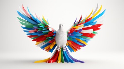 Peace Concept Illustration: Dove Made of World Flags Flying in Harmony for Global Unity and Love, Symbolizing Hope and Friendship Across Nations