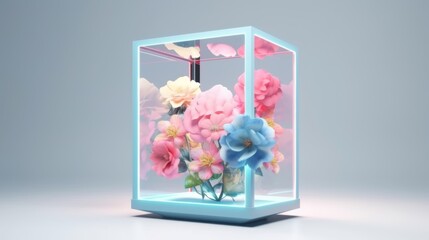 Colorful flowers arranged in front of an elegant picture frame, creating a beautiful and artistic display. Generative AI
