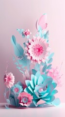 Whimsical Paper Blossoms. A creative paper flower arrangement against a pristine light background.