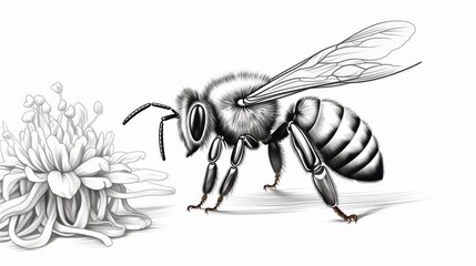 Detailed Vector Engraving Illustration of a Honey Bee on White Background - Perfect for Nature and Wildlife Concepts, Insect Pollination, and Vintage Design.