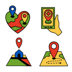 colorful map set icon