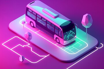 Leverage technology to navigate with  online map,  a bus on a phone screen. Generative AI