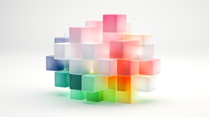 A stack of cubes balancing on top of each other in a geometric display. Cubic Cascade. Generative AI