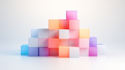 A stack of cubes balancing on top of each other in a geometric display. Cubic Cascade. Generative AI