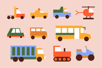 Set of flat vector illustrations of different transport