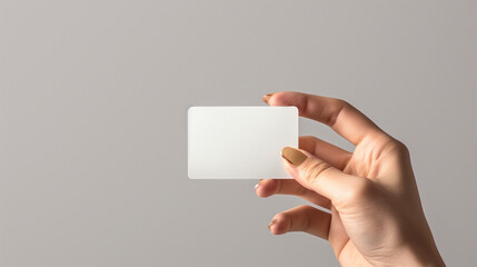hand with golden nails holding empty card